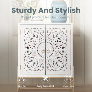 White Accent Cabinet with 2 Hollow-Carved Doors