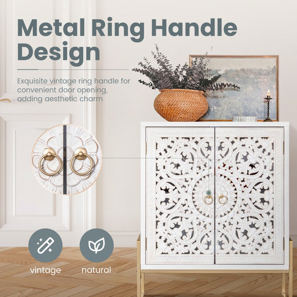 White Accent Cabinet with 2 Hollow-Carved Doors