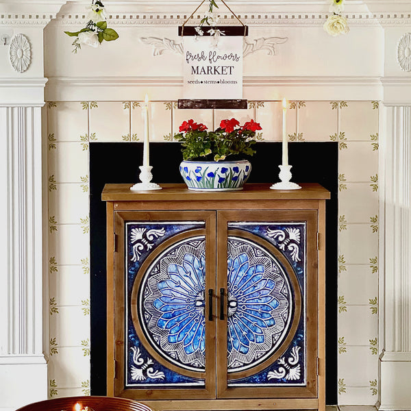 2-Door Retro Carved Accent Cabinet
