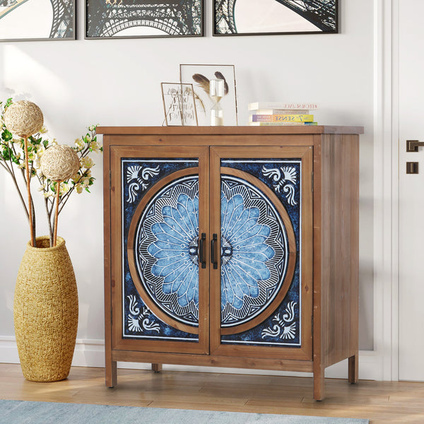 2-Door Retro Carved Accent Cabinet