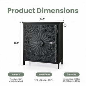 Black Accent Cabinet with Carved Floral Design