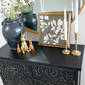 Black Accent Cabinet with Carved Floral Design