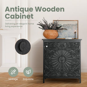 Black Accent Cabinet with Carved Floral Design