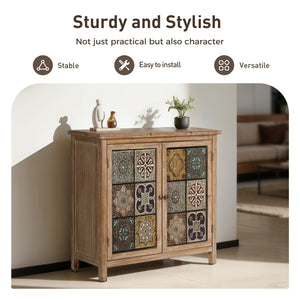 Antique Metal Block Veneer Accent Cabinet