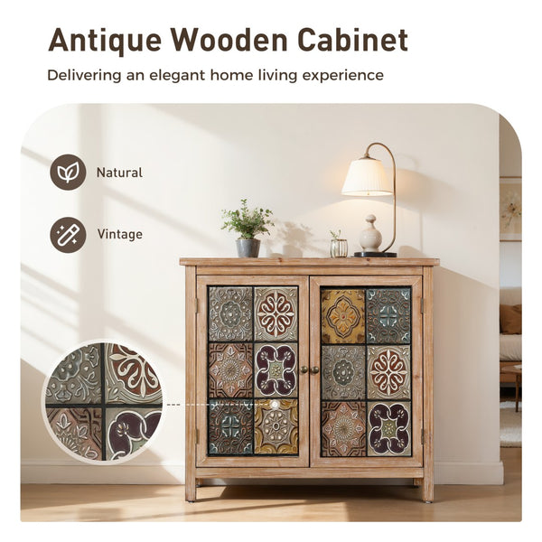Antique Metal Block Veneer Accent Cabinet