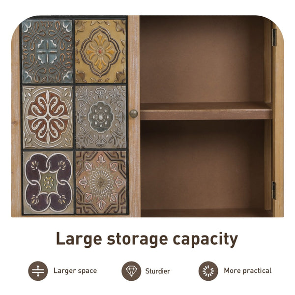 Antique Metal Block Veneer Accent Cabinet