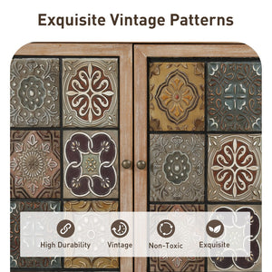 Antique Metal Block Veneer Accent Cabinet