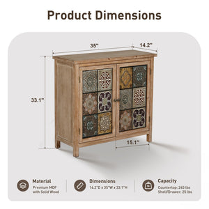 Antique Metal Block Veneer Accent Cabinet