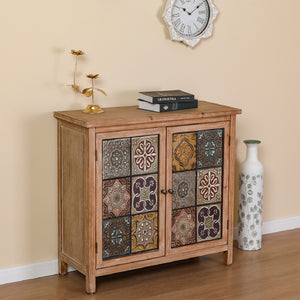 Antique Metal Block Veneer Accent Cabinet