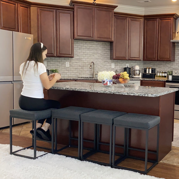 24" Backless PU Leather Bar Stools for Kitchen Island with Sturdy Metal Frame- Set of 4
