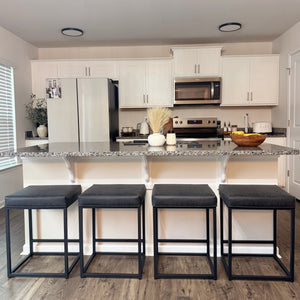 24" Backless PU Leather Bar Stools for Kitchen Island with Sturdy Metal Frame- Set of 4