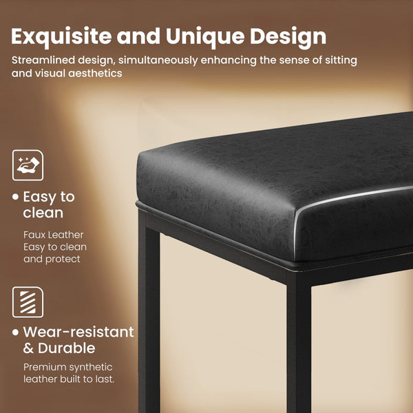 24" Backless PU Leather Bar Stools for Kitchen Island with Sturdy Metal Frame- Set of 4