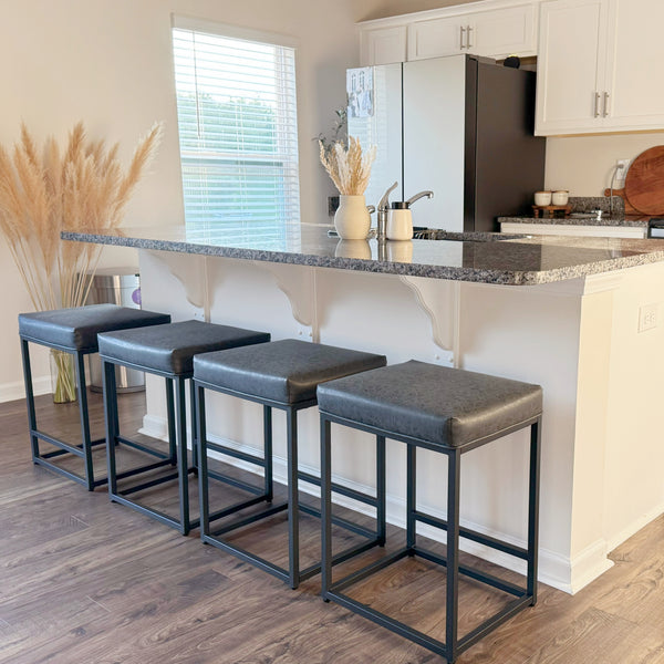 24" Backless PU Leather Bar Stools for Kitchen Island with Sturdy Metal Frame- Set of 4