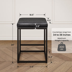 24" Backless PU Leather Bar Stools for Kitchen Island with Sturdy Metal Frame- Set of 4