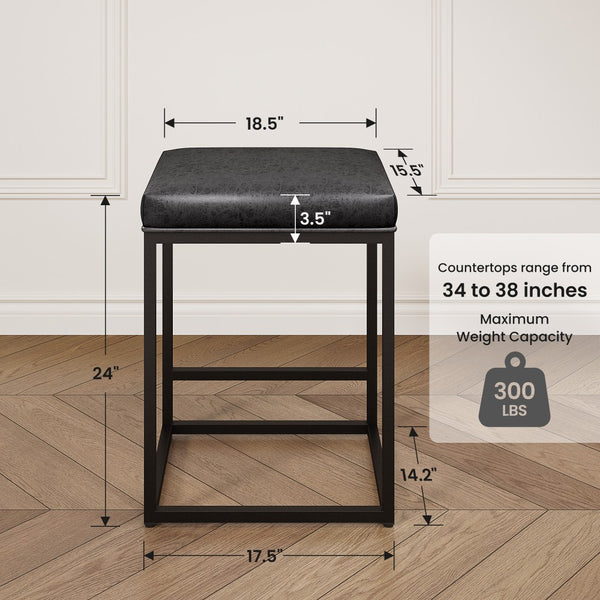 24" Backless PU Leather Bar Stools for Kitchen Island with Sturdy Metal Frame- Set of 4