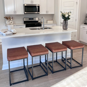 24" Backless PU Leather Bar Stools for Kitchen Island with Sturdy Metal Frame- Set of 4