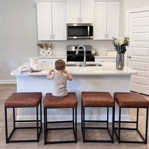 24" Backless PU Leather Bar Stools for Kitchen Island with Sturdy Metal Frame- Set of 4