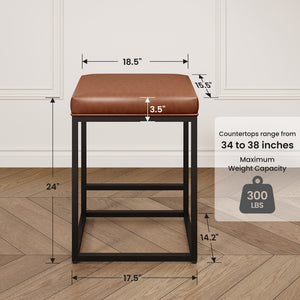 24" Backless PU Leather Bar Stools for Kitchen Island with Sturdy Metal Frame- Set of 4