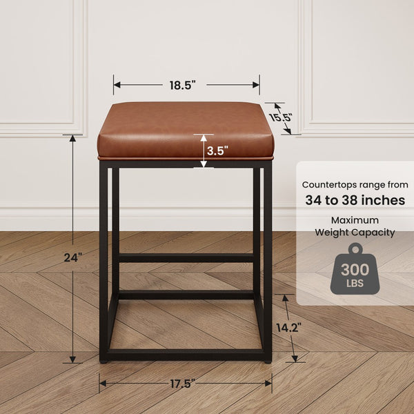 24" Backless PU Leather Bar Stools for Kitchen Island with Sturdy Metal Frame- Set of 4