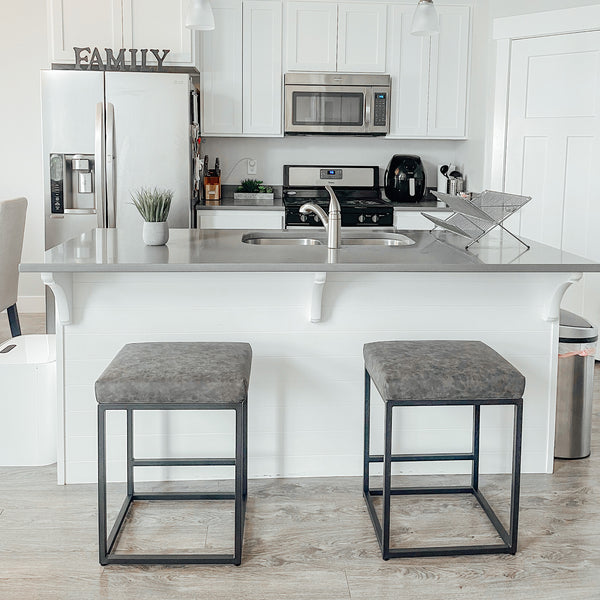 24" Backless PU Leather Bar Stools for Kitchen Island with Sturdy Metal Frame- Set of 4