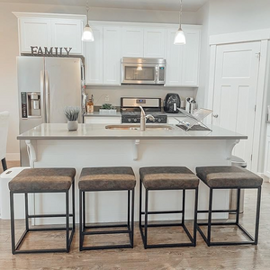 24" Backless PU Leather Bar Stools for Kitchen Island with Sturdy Metal Frame- Set of 4