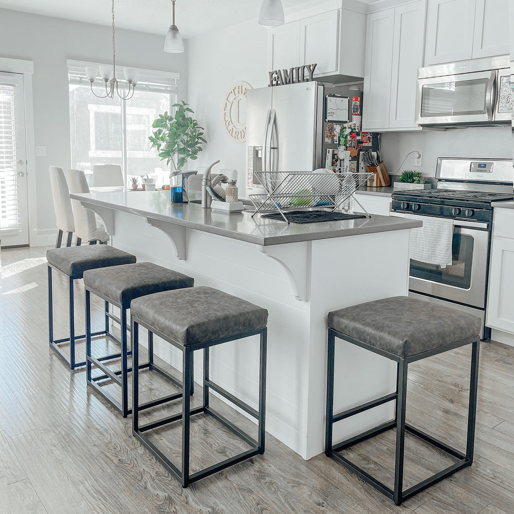 24" Backless PU Leather Bar Stools for Kitchen Island with Sturdy Metal Frame- Set of 4