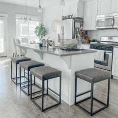 24" Backless PU Leather Bar Stools for Kitchen Island with Sturdy Metal Frame- Set of 4