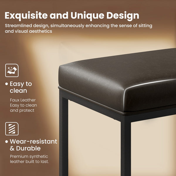 24" Backless PU Leather Bar Stools for Kitchen Island with Sturdy Metal Frame- Set of 4