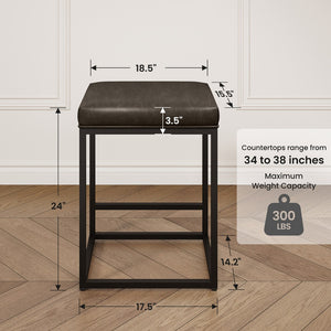 24" Backless PU Leather Bar Stools for Kitchen Island with Sturdy Metal Frame- Set of 4