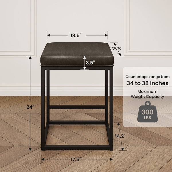 24" Backless PU Leather Bar Stools for Kitchen Island with Sturdy Metal Frame- Set of 4