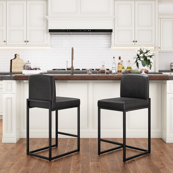24 Inch Counter Height PU Leather Bar Stool with Backrest