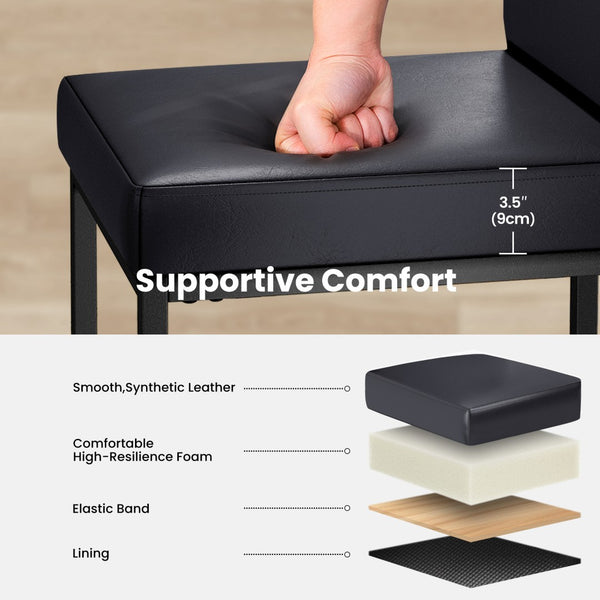24 Inch Counter Height PU Leather Bar Stool with Backrest
