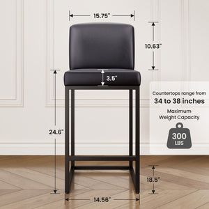 24 Inch Counter Height PU Leather Bar Stool with Backrest