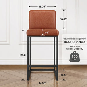 24 Inch Counter Height PU Leather Bar Stool with Backrest