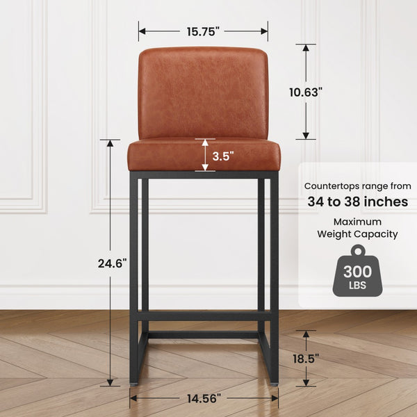 24 Inch Counter Height PU Leather Bar Stool with Backrest