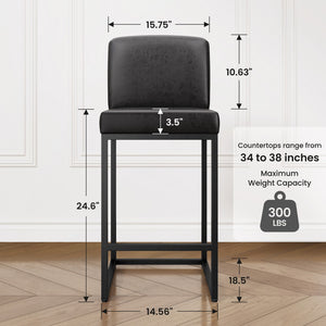 24 Inch Counter Height PU Leather Bar Stool with Backrest