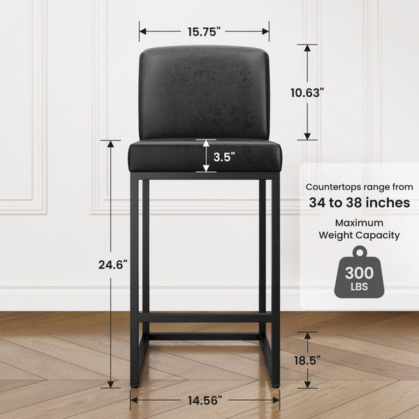 24 Inch Counter Height PU Leather Bar Stool with Backrest