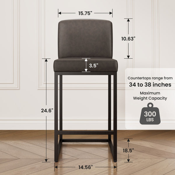 24 Inch Counter Height PU Leather Bar Stool with Backrest