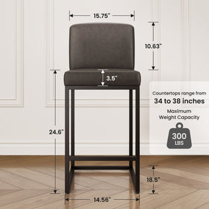 24 Inch Counter Height PU Leather Bar Stool with Backrest