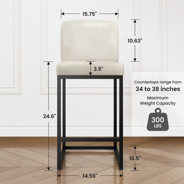 24 Inch Counter Height PU Leather Bar Stool with Backrest