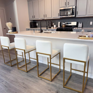 White PU Leather Bar Stools with Backrest – 24" Counter Height