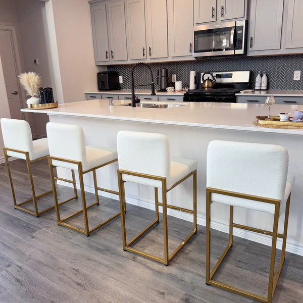 White PU Leather Bar Stools with Backrest – 24" Counter Height