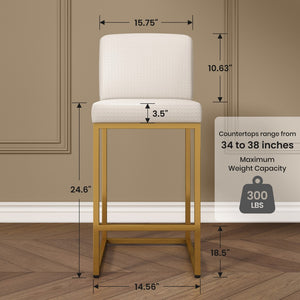 White PU Leather Bar Stools with Backrest – 24" Counter Height
