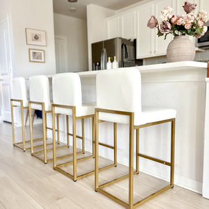 White PU Leather Bar Stools with Backrest – 24" Counter Height