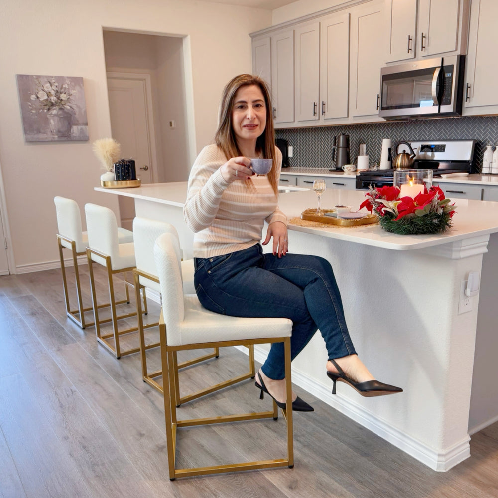 White PU Leather Bar Stools with Backrest – 24" Counter Height, Set of 4