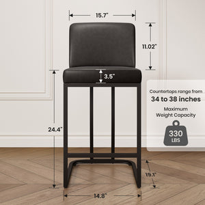 24" Modern Square PU Leather Counter Stool with Metal Frame, Set of 4