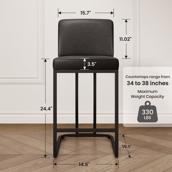 24" Modern Square PU Leather Counter Stool with Metal Frame, Set of 4