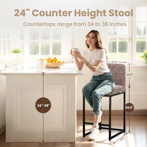 24 Inch Counter Height Bar Stool Chenille Upholstered with Backrest- Set of 4