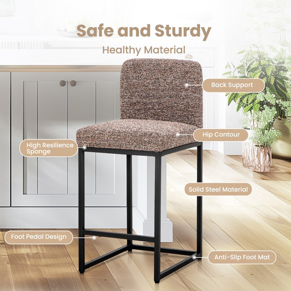 24 Inch Counter Height Bar Stool Chenille Upholstered with Backrest- Set of 4