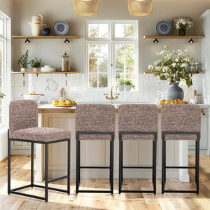 24 Inch Counter Height Bar Stool Chenille Upholstered with Backrest- Set of 4